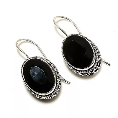 Vintage Black Spinel Gemstone Handmade 925 Sterling Silver Jewelry Earring 1.18  • $6.30