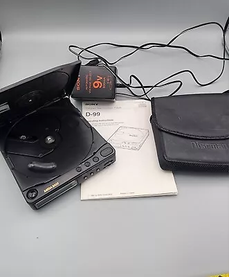 VINTAGE SONY DISCMAN 1bit DAC MODEL D-99 COMPACT DISC CD PLAYER & CARRYING CASE • $54.99