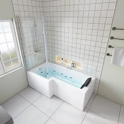 L Shape Whirlpool Tub With Lights Hydromassage Jetted Bathtub Include Screen • £939