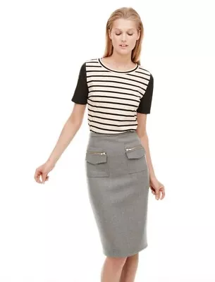 J.Crew Size 0 Wool Lined Zipper Front High Waisted Straight Gray Pencil Skirt • $18.23