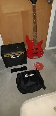 Cruiser By Crafter Red Electric Bass Guitar + Vintage Marshall Valvestate 10 Amp • £175