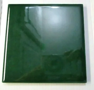 Huntington USA Ceramic 4-1/4  Square Forest Dark Green Gloss 1 Wall Tile Vintage • $29.90