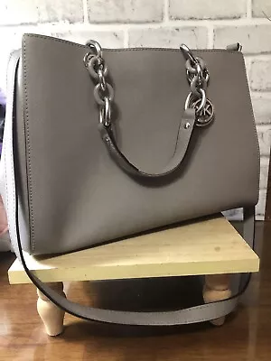 MICHAEL KORS Saffiano Leather CYNTHIA Satchel Convertible Crossbody Pearl Grey • $99