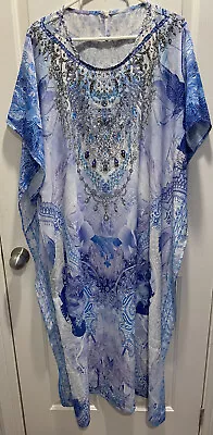 One Size CRYSTAL EMBELLISHED POLYESTER KAFTAN Beautiful Blues Boho (7) • $15