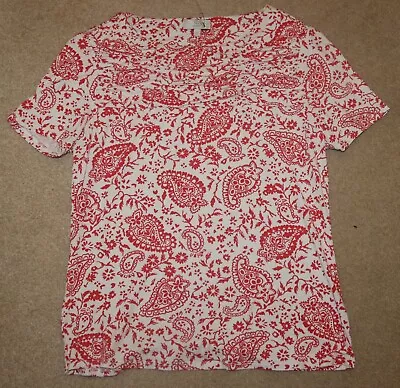 Country Casuals Petite Size Small White T-shirt Top With Red Paisley Design • £3.99