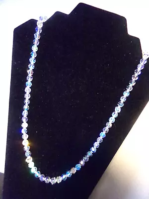 VTG 1950's CUT AUSTRIAN AURORA BOREALIS CRYSTAL LONG BEAD Silver NECKLACE 24  • $30