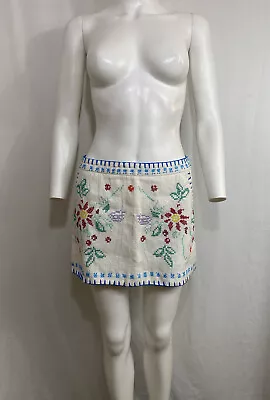 Vtg Moschino White Needlepoint Pattern Linen Skirt 42 M • $198