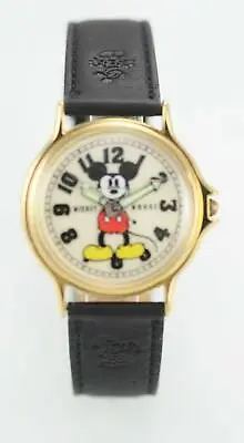 Mickey Fossil Beige Unisex Stainless Gold Black Leather Quartz Battery Watch • $39.94