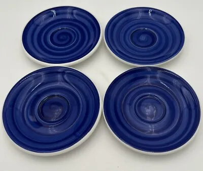 La Primula SRL Set Of 4  5” Blue Tea Cup Saucers Retired Replacement Italy Made • $20