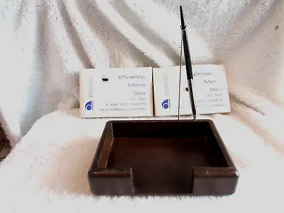 Vintage Brown Wooden Desk Top Memo Pad Holder/Ink Pen/500 Memo Slips • $24.95