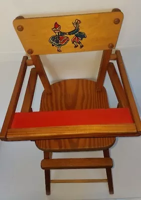 Vintage Doll High Chair Wood Dutch Children Decal Red Tray Table Great Condition • $59