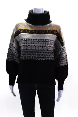 N Peal Womens Fair Isle Oversize Turtleneck Sweater Black Orange Size Small • $99.99