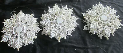 18 Vintage 6 1/2'' Plastic Acrylic Glitter Snowflakes Christmas Ornaments • $12.99