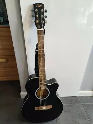 Black Guitar - 6 String - Full Size & Case Swift London Cutaway • £28