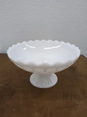White Milk Glass Compote Footed Pedestal 10  Center Fruit Bowl • $15