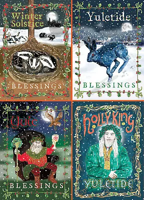 Yule Xmas Winter Solstice 12 Pack Mixed Colourful Pagan Cards 3x4 Designs • £13.99