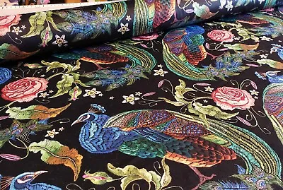 £23 • Buy Peacock On Black Upholstery Velvet Printed Velvet Fabric Cushion Curtain Velvet