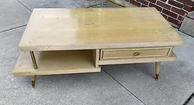 Vintage MCM Mid Century Coffee Table With Blonde Wood And Brass Feet • $150