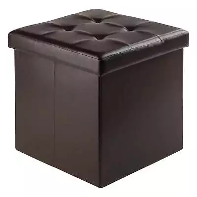 Wood Ashford Square Storage Ottoman Espresso Faux Leather Hot • $35.90