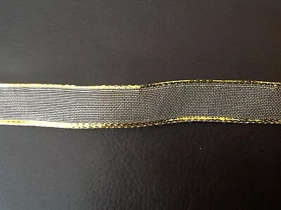 Berisfords Wired Edge Lurex Metallic Mesh Ribbon Gold 15mm X 1mtr J4015-R1 • £1.85