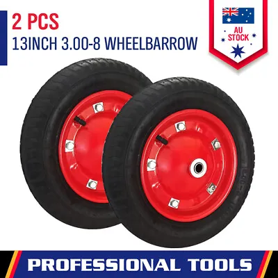 2-Piece 13inch 3.00-8 Wheelbarrow Trolley Wheel 16mm Bore Tyre Wheels Pneumatic • $39.99