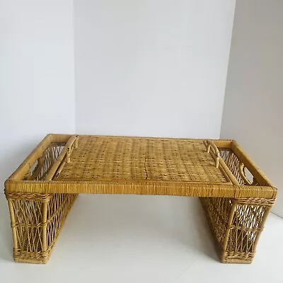 Vintage MCM Wicker Bed Tray Breakfast Serving 2 Book Spots Lap Removable Tray • $64.95