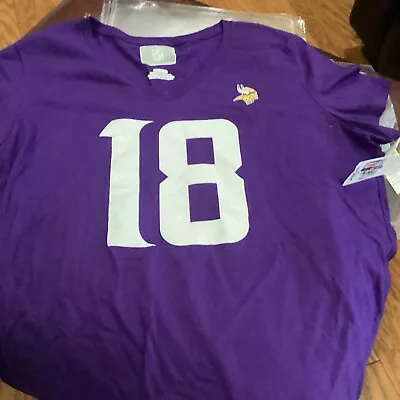 Woman’s V Neck NFL Minnesota Vikings #18 Jefferson Jersey T-Shirt-XXL NWT T219 • $13.50