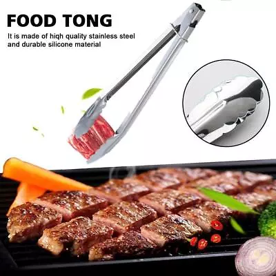 Long Stainless Steel Tongs Kitchen Bread Food Cooking Serving BBQ Steak Cli E8P8 • $7.10
