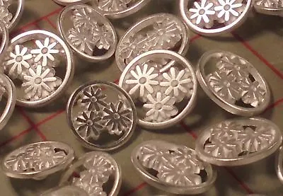 $8 • Buy 8 Fine Italian Metal MED Shank Buttons 3 Flower Design 18mm 3/4  Light Silver