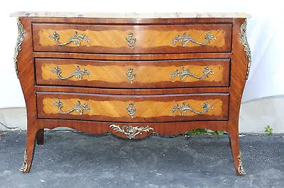 French Louis XV Rosewood & Tulipwood. Marble  Commode C. 1900 • $1980