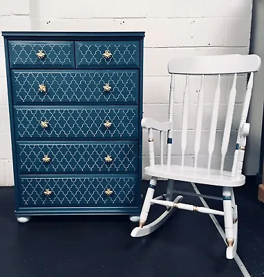 Beautiful Bespoke Nursery Furniture Rocking Chair And Chest Of Drawers • £365