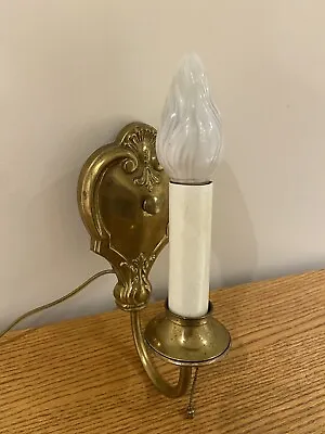 Antique Vintage Brass Wall Sconce Electric Light Fixture • $55