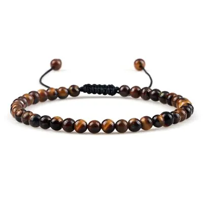 Natural Tiger Eye Stone Bracelet 4 6 8Mm Round Beads Braided Bangles For Men • $7.59