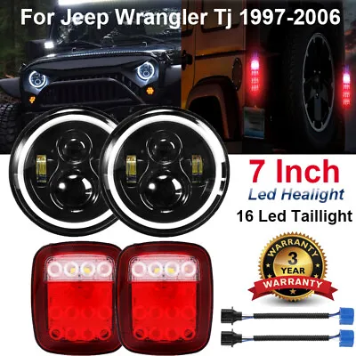For 97-06 Jeep Wrangler TJ 4Pcs LED Headlights High-Low DRL Beam+Tail Lights Kit • $119.99