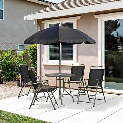 Round Garden Table And Chairs Outdoor Bistro Patio Set Parasol Umbrella 4 Seater • £114.80