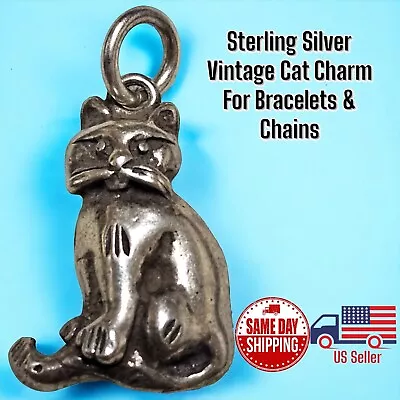 Sterling Silver 925 Vintage Cat Charm For Bracelets & Chains Never Worn • $6.99