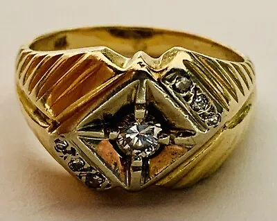 Men’s Diamond Ring Solid 14k Gold Ring Yellow Gold Estate Vintage • $635