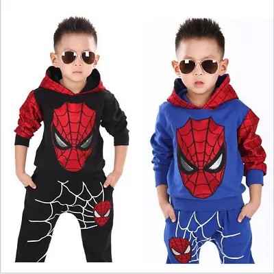 2PCS Kids Boys Spiderman Outfits Coat Tops+Pants Casual Cotton Cartoon Clothing • $18.99