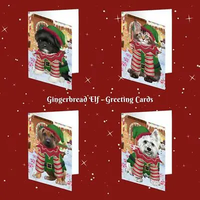 Christmas Gingerbread Elf Dog Cat Pet Photo Lovers Greeting Invitation Card • $64.89