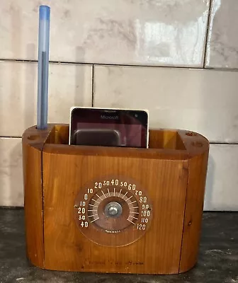 Vintage Cedar Wood Desk Organizer/thermometer Memo Pad & Pencil Holder Guidepost • $24