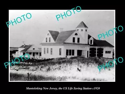 OLD LARGE HISTORIC PHOTO OF MANTOLOKING NEW JERSEY US LIFE SAVING STATION C1920 • $5.44