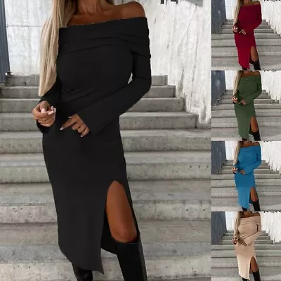 Patchwork Off Shoulder Dress Elegant Long Sleeve Lady Dress For Autumn Winter • £23.52