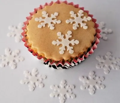 50 Edible White Snowflake Cupcake / Cake Toppers Wafer / Rice Paper Decoration  • £2.99