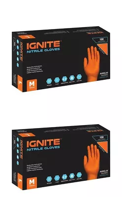 2 X IGNITE Extra Strong Thick Diamond Grip Nitrile Gloves Orange Mechanic Tattoo • £22.19