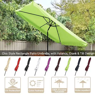 10x6.5 Outdoor Patio Umbrella With Valance Crank Tilt Market Garden Sun Sunshade • $79.90