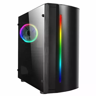 CIT Beam Gaming PC Case Micro ATX Rainbow RGB LED Fan Acrylic Glass Window MATX • £38.50