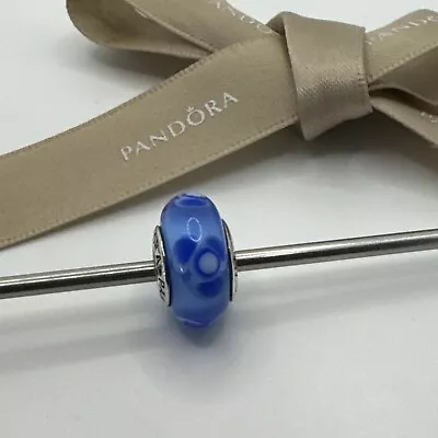 Authentic Pandora Blue Flowers For You Charm Murano Glass Bead 790644 Retired • $27