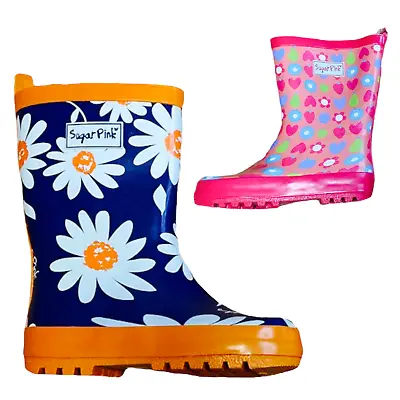 Sugar Pink Infant Junior Girls Wellies Classic Rain Wellington Boots Size 3-1 UK • £12.99