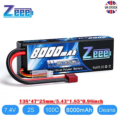 Zeee 2S Lipo Battery Deans T 7.4V 8000mAh 100C Hardcase For RC Car Truggy Truck • £42.98