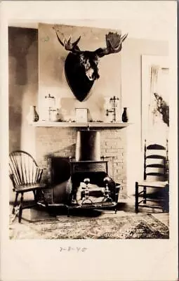 Fireplace Mounted MOOSE Head Black House ELLSWORTH Maine Real Photo Postcard • $6